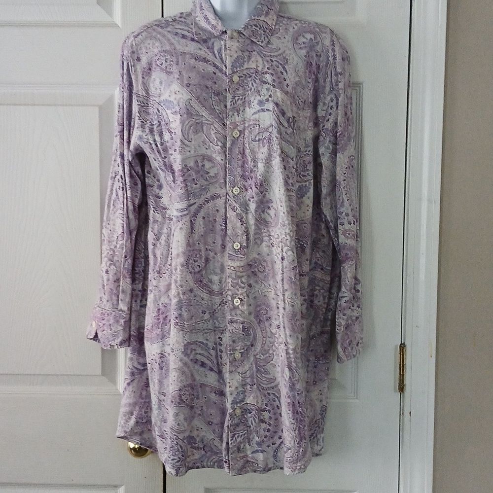 Lauren Ralph Lauren purple paisley print button down night shirt nightgown  Sz L